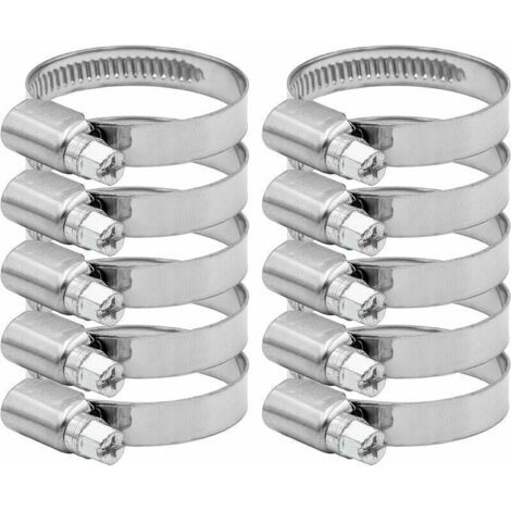 Collier de Serrage Tuyau Réglable 27-51mm Gamme en Acier Inoxydable 304 Assortiment Tuyau Pinces Clips pour Famille Tuyau D'eau, Home Gaz, Tube D'automobiles, Robinet 10 Pièces (12mm)..DEBUNS