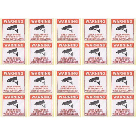 Packung mit 20 Warnschildern „24/7 Videoüberwachung“ für Schulen, Büros und Gebäude. – 8 x 8 cm – Wie abgebildet (1/3)