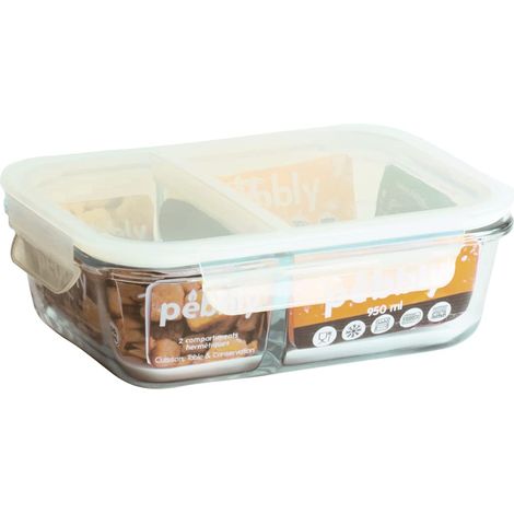 Boite en Verre Borosilicate rectangulaire compartimentée étanche 950ml, pour Conserver, Transporter et réchauffer (1/4)
