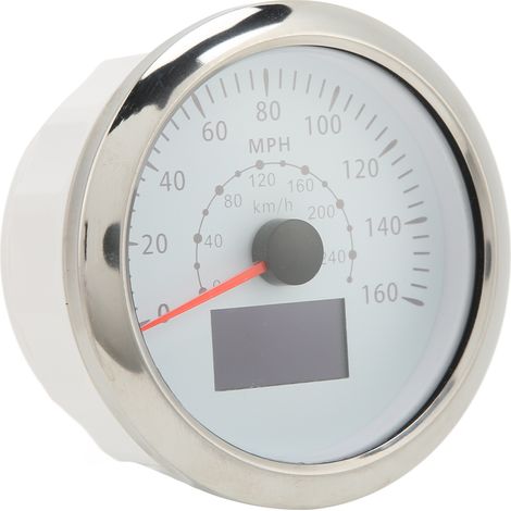 Compteur GPS Universel 85mm 0-240km/h 0-160MPH Écran LCD Étanche IP67 pour Voiture Bateau Camping-car DC9-32V Blanc (1/5)