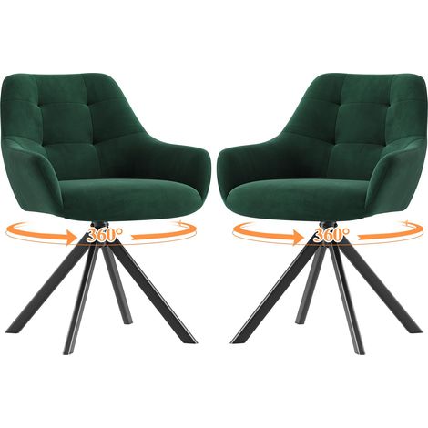 Lot de 2 Chaises de Salle à Manger Pivotantes à 360°, Chaises avec Accoudoirs en Tissu Moelleux et Piètement Métal, Chaises Confortables Pivotantes avec Dossier pour Cuisine, Bureau, Vert (1/5)