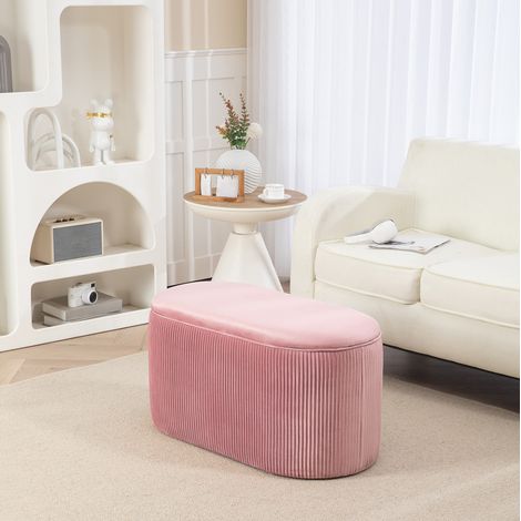 Banc coffre velours rose avec assise rembourrée, rangement intégré et pieds antidérapants, style rétro français pour entrée, chambre ou salon  CHICFURN (1/5)