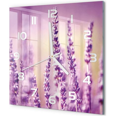 Horloge Murale Carrée Chambre Bureau Verre Silencieuse Design Moderne Élégant Lavande 30x30 cm (1/5)