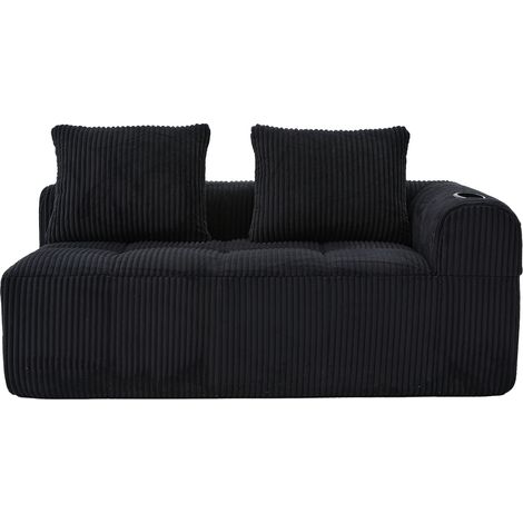 Canapé deux places confortable en tissu côtelé – sans montage, coussins de dossier moelleux, poche latérale de rangement pour télécommande et téléphone, porte-gobelet intégré – soigné et esthétique. (1/5)