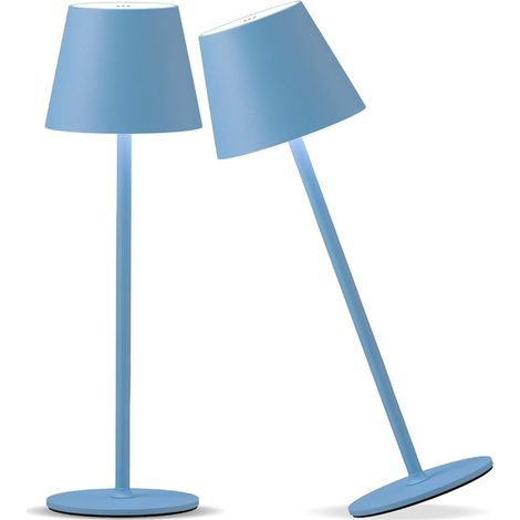 Lampe de bureau sans fil bleue 10 x 10 x 38 cm, 2 LED, rechargeable, 1800 mAh, idéale pour les restaurants, les chambres et les bars. (1/5)