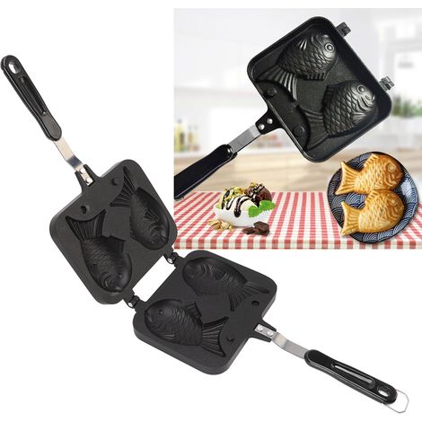 Doppelseitige, antihaftbeschichtete Taiyaki-Waffelform in Fischform zur Zubereitung von Waffeln über offener Flamme (1/5)