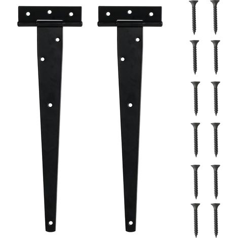 2 Pcs Charnières en T Noires, 300mm Charnières Robustes, Charnière à Penture Droite en Métal, Charnières de Porte de Grange, Charnière pour Porte en Bois, Portail de Jardin, Fenêtre (1/4)