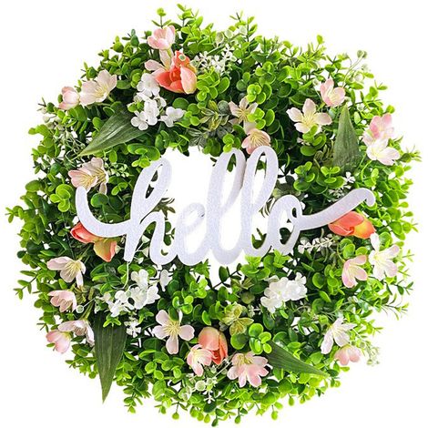 Frühlingshafter Eukalyptus-Buchstabenkranz – Türdekoration „Hallo, Willkommen“ – Partydekorationszubehör (1/2)