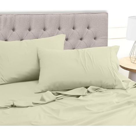 Draps Lit - 4 Pièces - Drapeau Plat 270x290 Cm - Drapeau Housse 180x200 Cm Profondeur 35 Cm - Taies Oreiller 50x75 Cm - Microfibre Polyester - Ivoire (1/5)