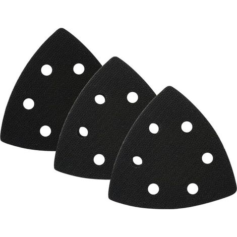 3 Pièces Tampons de Rechange Triangulaires 93x93x93 mm, Plateau Ponceuse Triangulaire avec 6 Trous, Patin de Rechange pour Ponceuse, Interface mousse souple (Noir) (1/5)