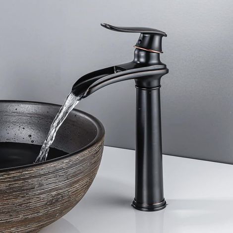 Robinet de salle de bain cascade noir, robinet de lavabo rétro, robinets d'évier en laiton, robinet de salle de bain ORB antique, robinet mitigeur à levier unique pour salle de bain (1/5)