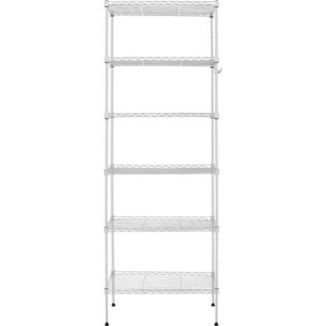 Etagère métallique de rangement 50x30x160cm – 6 niveaux ajustables – Acier au carbone – Pour cuisine, salle de bain, bureau – Argent (1/5)