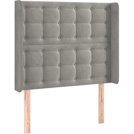Testiera letto accessorio camera letto mobile imbottito con bordo laterale 83 x 16 x 118/128 cm tessuto velluto grigio chiaro TDL0205145