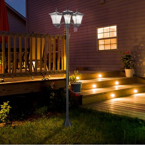 Farola solar de jardín 3 llamas LED 120 lúmenes IP44 negra 51,5 x 47 x 182,5 cm DESVIAE (1/5)