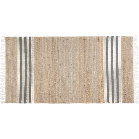Alfombra de yute beige claro natural gris oscuro blanco 80 x 150 cm a mano Mirza (1/5)
