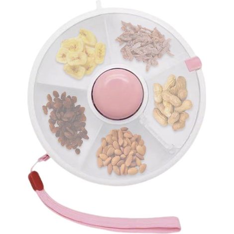Caja giratoria para snacks, Organizador con tapa y 5 compartimentos, Para alimentos, frutas, verduras y frutos secos, aviones y coches, Rosa (1/5)