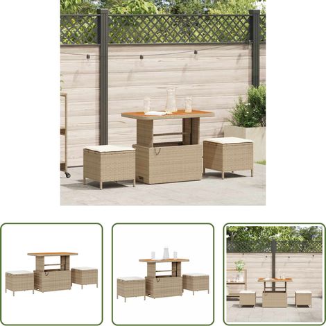 vidaXL Garten Tisch - Garten Essgruppe Beige Poly-Rattan (1/5)