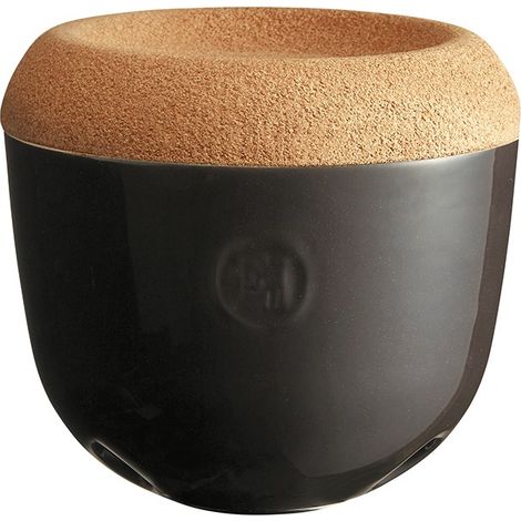 Pot à ail et échalote céramique noir Truffe Emile Henry couvercle liège
