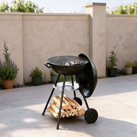 Barbecue à charbon rond avec couvercle 41,5 cm noir coloris noir (1/5)