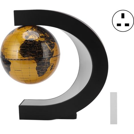 Globe flottant magnétique 6 pouces rotatif lumineux, décoration de bureau innovante en forme de C, version anglaise 100-240V, prise UK, doré.