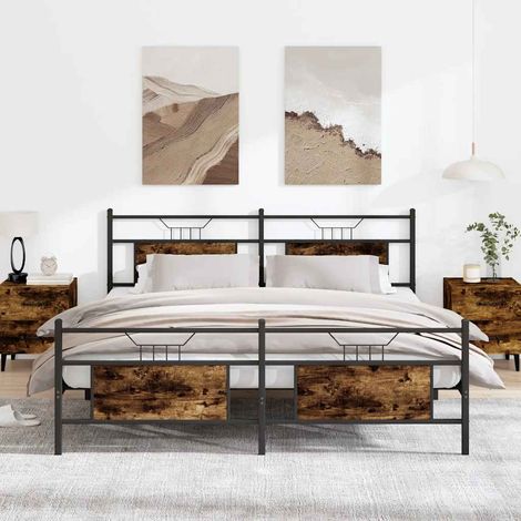 vidaXL Metal Bed Frame without Mattress Smoked Oak 183x213 cm (1/5)