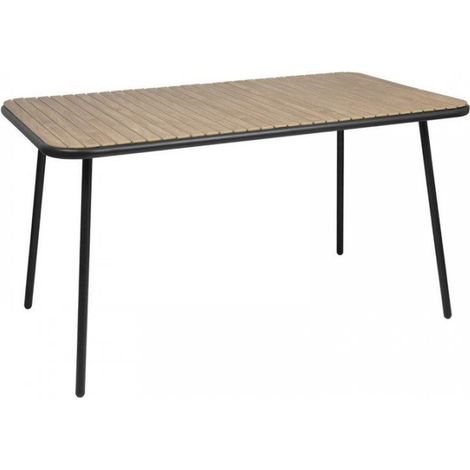 Table rectangulaire de terrasse (H)755 x (L)1400 x (P)798 mm, en acier, contreplaqué effet bois (1/4)