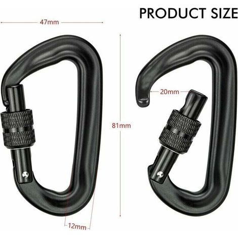 2-Piece 12KN (1200KG) Heavy-Duty Aluminum D-Shaped Locking Carabiner for Hammocks, Yoga Swings, Camping, Keychains, and Dog Locks
