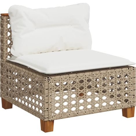 vidaXL Divano Giardino Senza Braccioli con Cuscini Beige in Polyrattan