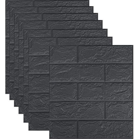 20pièce Papier Peint 3D Brique Pierre Adhesif Mural Autocollant, 38 × 35cm Papier Peint Adhesif Mural, Revetement Mural,Noir et (1/4)