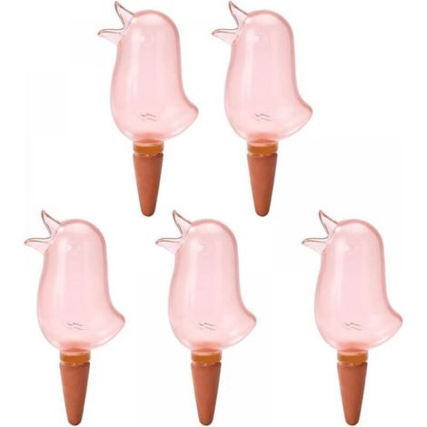 (Desert Red) 5 Pack Self Watering Sticks, Cute Bird Plants, Automatic Watering Spikes for Indoor and Outdoor Plants and Potted Flowers
