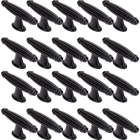 20 Pièces T Poignee de Meuble Vintage,Bouton de Porte de Placard Retro, Avec Armoires à Vis,pour portes d'armoire, commode, cuisine, buffet(Noir) (1/5)