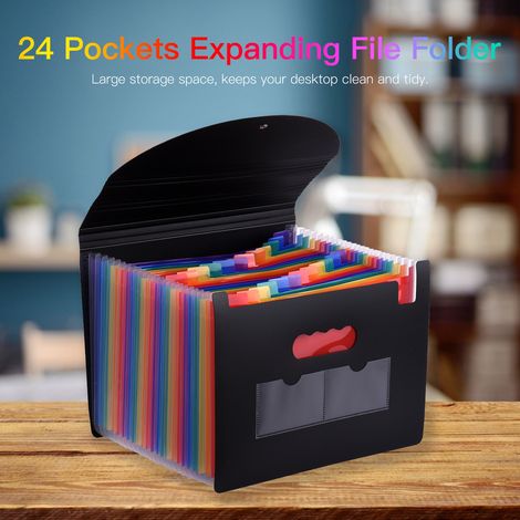 Classeur extensible à 24 pochettes avec couverture, organisateur accordéon, format lettre A4, couleur arc-en-ciel, pour la maison, le bureau et l'école (1/5)
