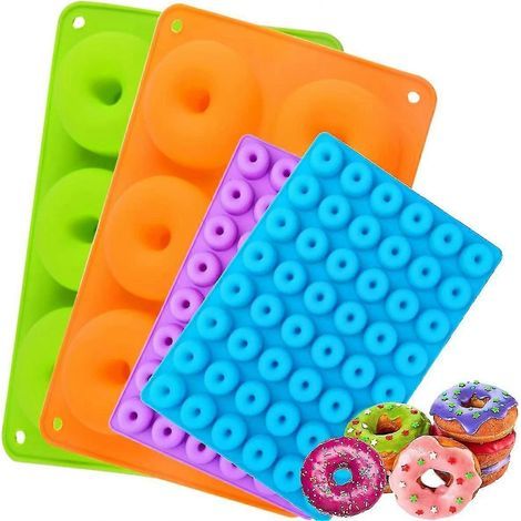 4 moules à donuts en silicone antiadhésif, moules à gâteaux pour bonbons, chocolats, glaçons et desserts. (1/5)