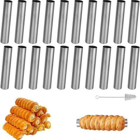 Lot de 20 moules à crème en acier inoxydable anti-adhésif pour cannoli avec 1 pinceau, 12 x 2 cm pour pâtisserie, crêpes, cannolis, croissants (1/5)