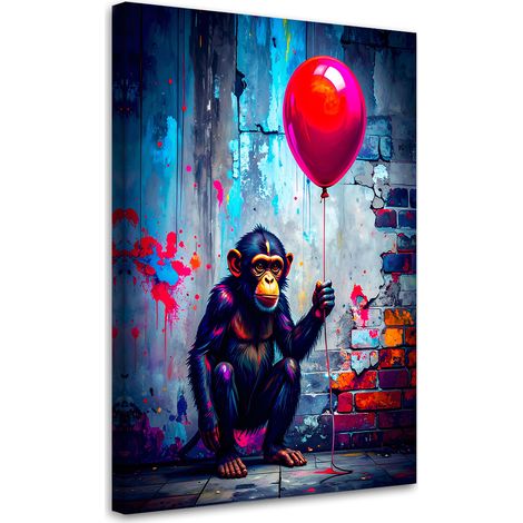 Tableau déco Singe avec ballon Graffiti Street Art 60x90 (1/4)