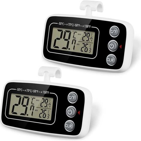 Thermomètre de réfrigérateur - OKZ® - Lot de 2 - Étanche IPX3 - Écran LCD 1,9 pouces - Enregistrement Max/Min (1/4)