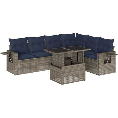 7-teiliges Gartensofa-Set mit Kissen, grau, Polyrattan vidaXL (1/5)