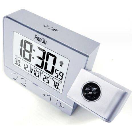 Réveil de projection pour chambre à coucher avec thermomètre et hygromètre, horloge de plafond numérique à intensité variable, affichage LED avec chargeur USB, rotation à 180 °, double al
