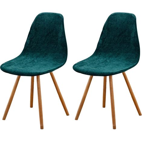 Housse scandinave lot 2 housses élastiques chaise velours universelle sans accoudoirs (Vert Émeraude) (1/5)
