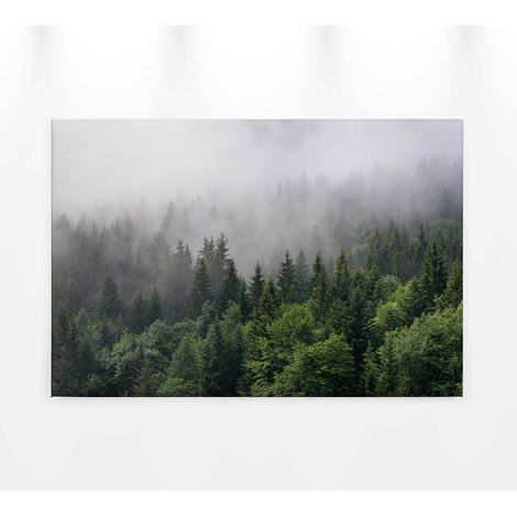 Tableau paysage arbre & forêt | Tableau sur toile idéal salon cuisine & chambre adulte | Tableau nature arbre & brouillard 0,9 x 0,6 m (1/5)
