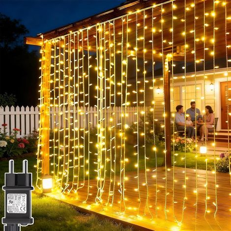 Guirlande Lumineuse 3M x 3M 300 LED Rideau Lumineux avec Transformateur, Timer, 8 Modes Étanche Rideau Guirlande Lumineuse pour Chambre Mariage Murale Fenêtre Exterieur Interieur Décorations