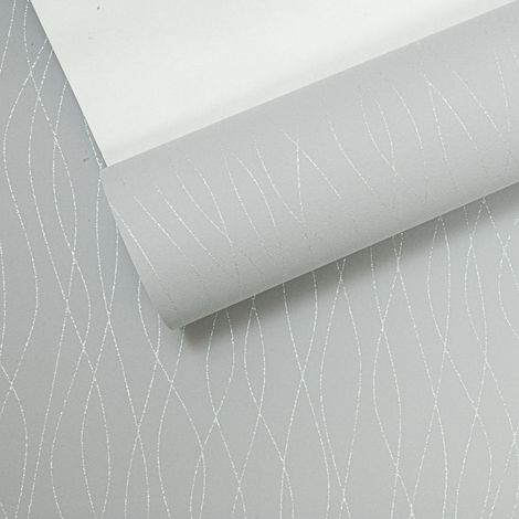 Rasch Grey Silver Glitter Curves Lines Non Woven Textured Wallpaper (1/4)