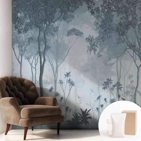 Papier peint intissé avec imprimé pour intérieur moderne application facile a motif - Colle incluse gratuite Mystique de la forêt 250x250 cm (1/5)
