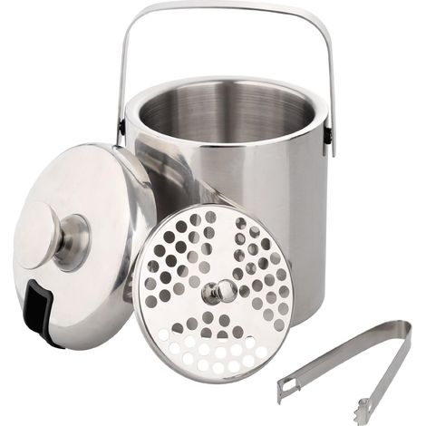 Seau à glace pour boissons fraîches, seau à glace à double paroi en acier inoxydable isolé avec pinces pratiques et passoire amovible pour votre prochaine fête ou à la maison-AquaForge (1/5)