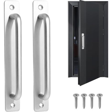 Poignée de Porte Coulissante 180 mm, Lot de 2 – Poignée de Porte Extérieur en Aluminium Argent, Entraxe 160 mm, Poignet de Porte pour Portes, Armoires et Meubles (1/5)