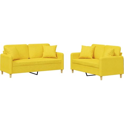 Maison Exclusive - Set di Divani 2 pz con Cuscini Giallo Chiaro in Tessuto (1/5)