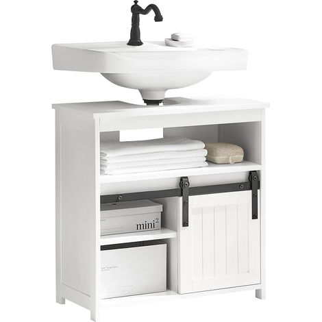 SoBuy BZR61-W Waschbeckenunterschrank mit Schiebetür Badschrank Waschtisch Unterschrank Badmöbel Weiß BHT ca: 60x62x30cm (1/5)