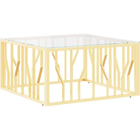 vidaXL Tavolino da Salotto Oro 80x80x40 cm in Acciaio Inox e Vetro (1/5)