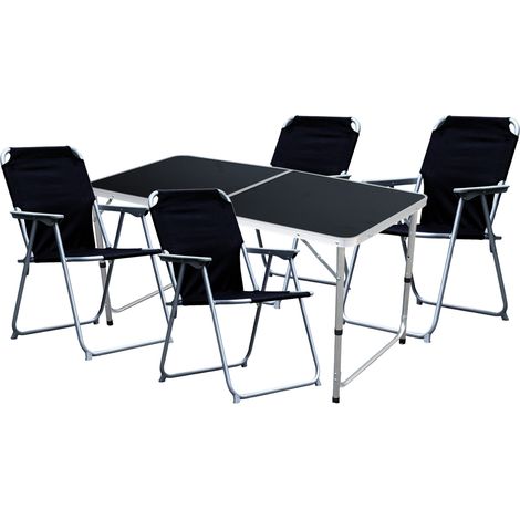 5-teiliges Campingmöbel Set schwarz 120x60x58/70cm schwarz-MMC330872B+4xMPO2600S (1/4)
