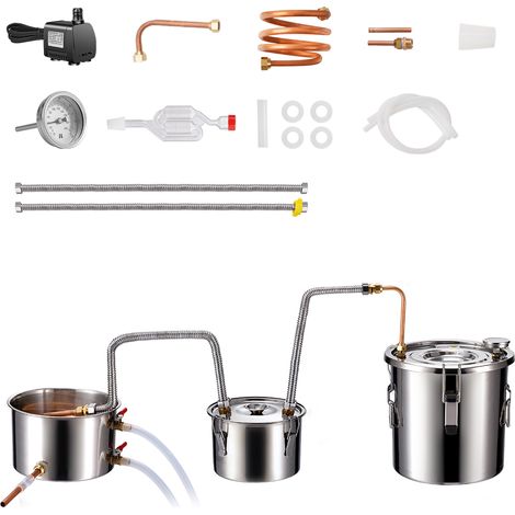 Mophorn – Alambic à alcool 3 gal/11,4 L en acier inoxydable – Serpentin en cuivre pour refroidissement rapide – Kit de distillation avec fût de fermentation (1/5)